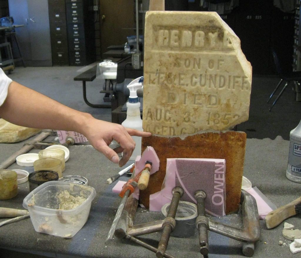 Cemetary Headstone Applying Finish Material